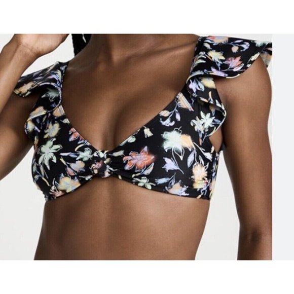 Tanya Taylor Other - Tanya Taylor Orelia Bikini LILY HAZE BLACK Top Flutter sleeve Knott bust Size XS